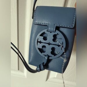 TORY BURCH Pochette Mini Blue 2.5×4.3×0.7 inch Used
